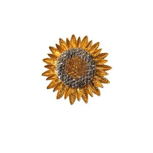 Gold Rhinestone Sunflower Brooch